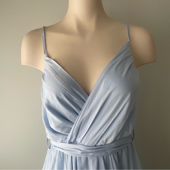 Hello Molly High Low Flowy Handkerchief Midi Dress Belted Ice Blue Size 4 - Picture 3 of 10